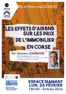 26/02 Conférence : Les effets d’Airbnb sur les prix de l’immobilier en Corse 26/02 Conférence : Les effets d’Airbnb sur les prix de l’immobilier en Corse