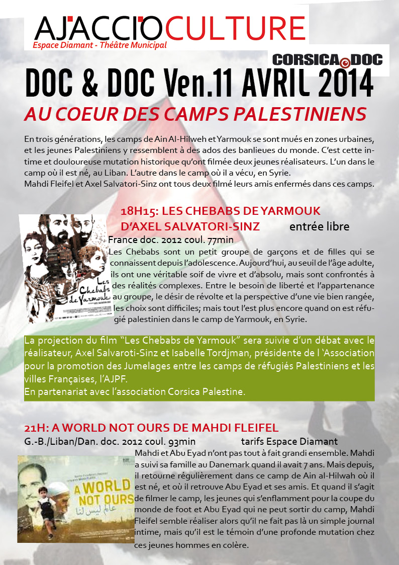 Soirée DOC & Doc avec CorsicaDoc : AU COEUR DES CAMPS PALESTINIENS